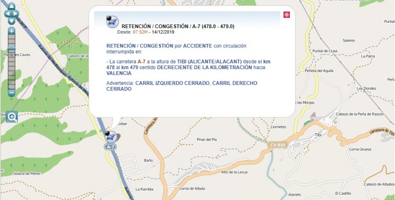 Mapa de la DGT amb el lloc de l'accident