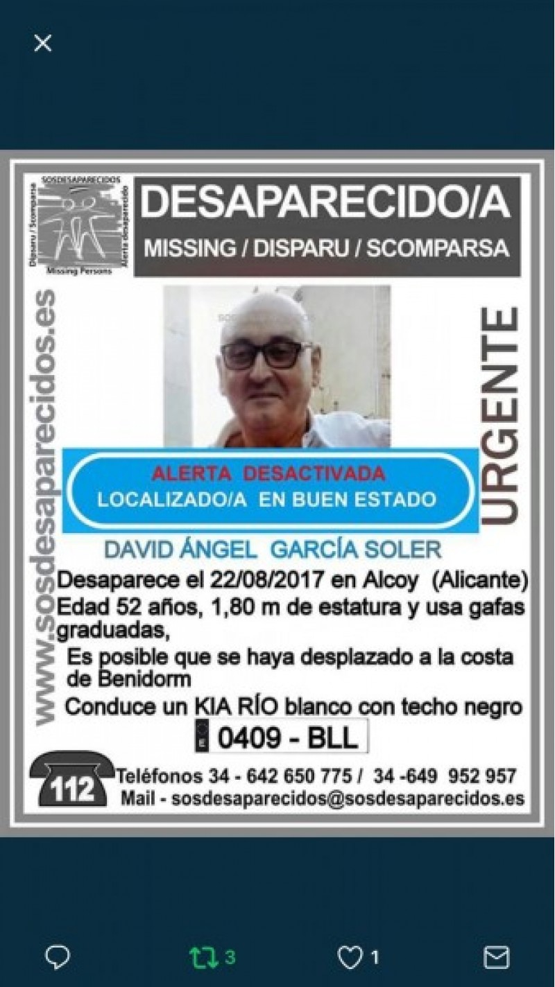 Alerta desactivada en la desaparició de l'home desaparegut