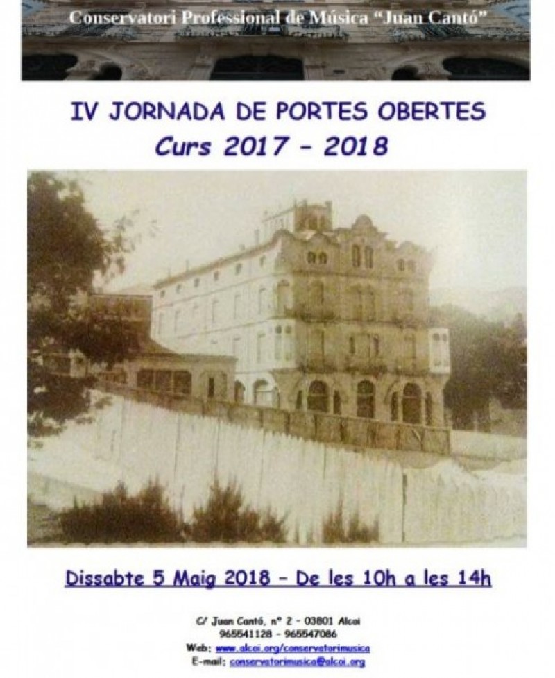 Aquest dissabte 5 de maig, Jornada de Portes Obertes al Conservatori de Música d'Alcoi. Esteu tots convidats