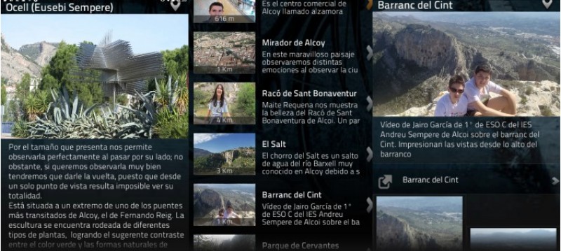 Exemples de la ruta dels estudiants en l'aplicació mòbil, amb un llistat de parades i informació detallada de cadascuna d'elles