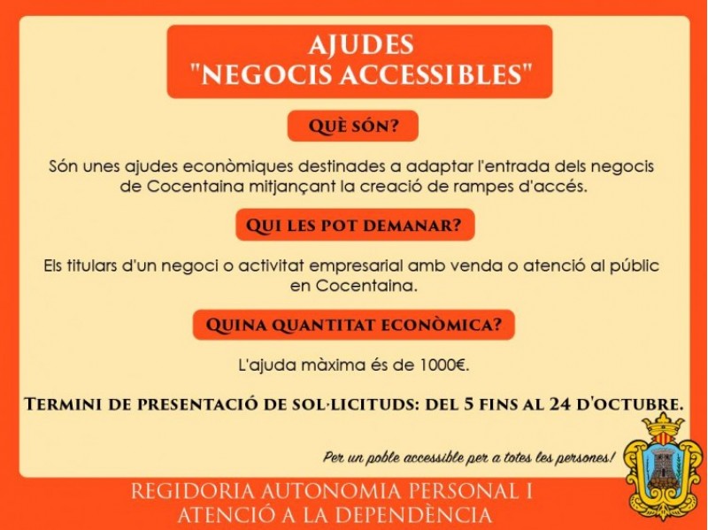 Cocentaina presenta unes ajudes per fer accessibles els negocis locals