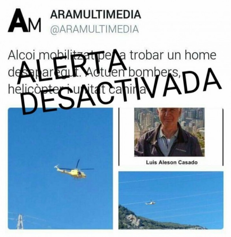 Muntatge fet per un usuari de twitter. Les notícies tant de la desaparició com de la localització van ser ràpides en la web