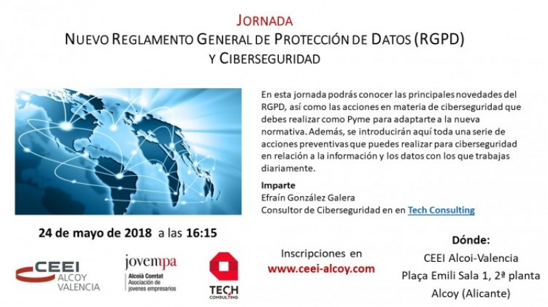 El CEEI d'Alcoi organitza una Jornada del Nou Reglament General de Protecció de Dades (RGPD) i Ciberseguretat