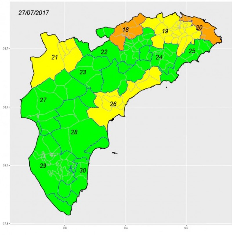Alerta taronja al Comtat. Junt a la Marina, les úniques comarques d'Alacant amb altes temperatures