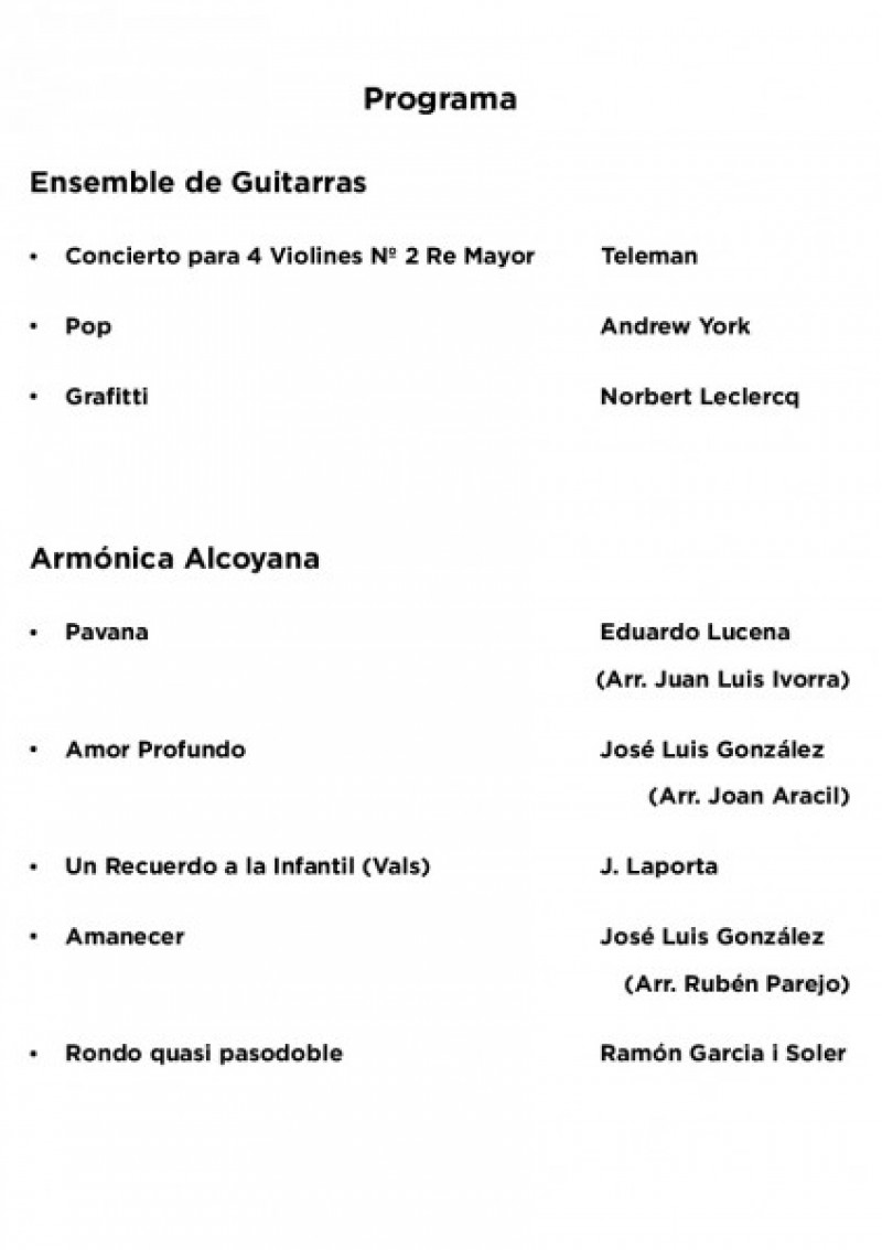 El II Festival de Guitarra José Luis González, començarà amb el concert de l'Harmònica Alcoiana / Cartell