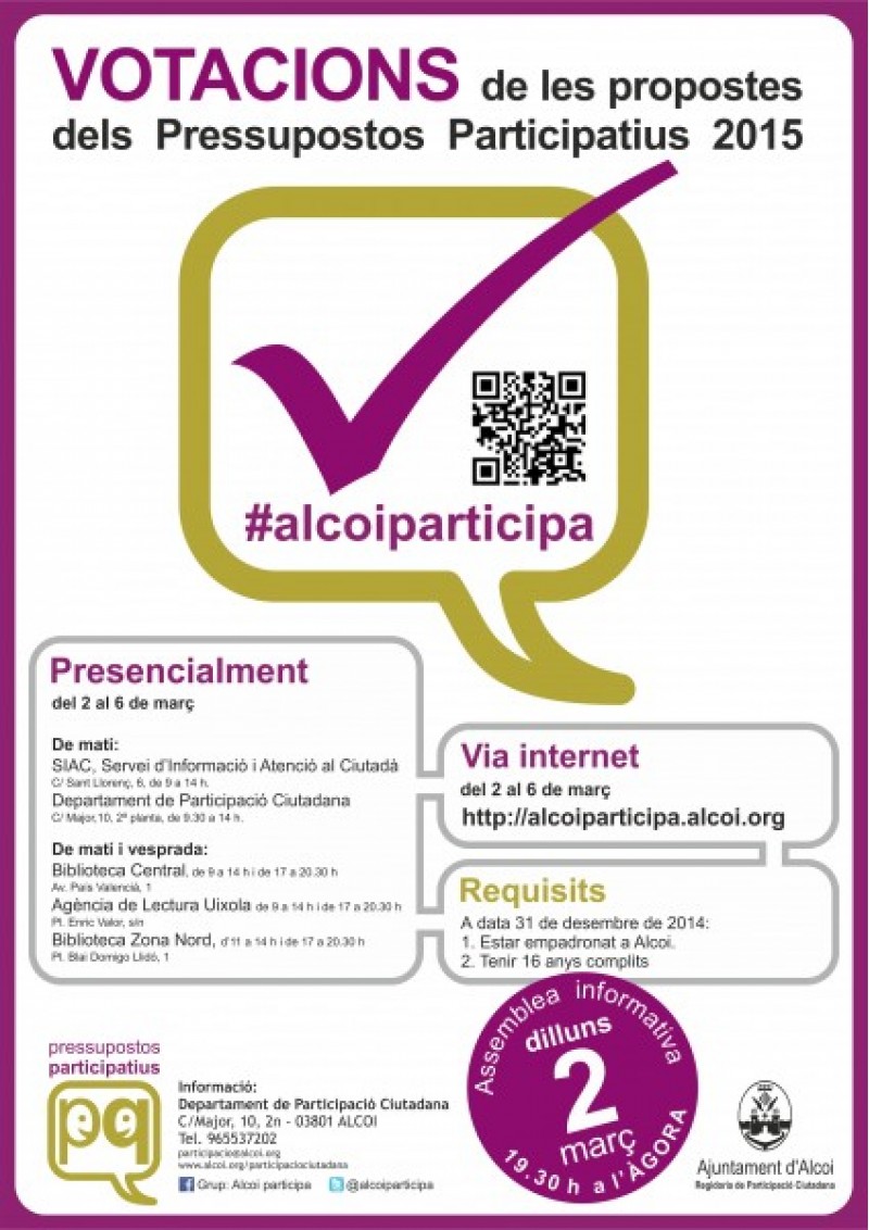 Els alcoians voten les 3 propostes que més els agraden dels Pressupostos Participatius