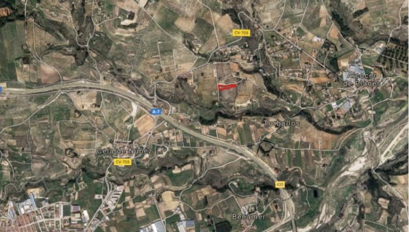 Visió més oberta de la situació del nou alberg d'animals, i la seua localització respecte a Muro, Seta o Alcosser