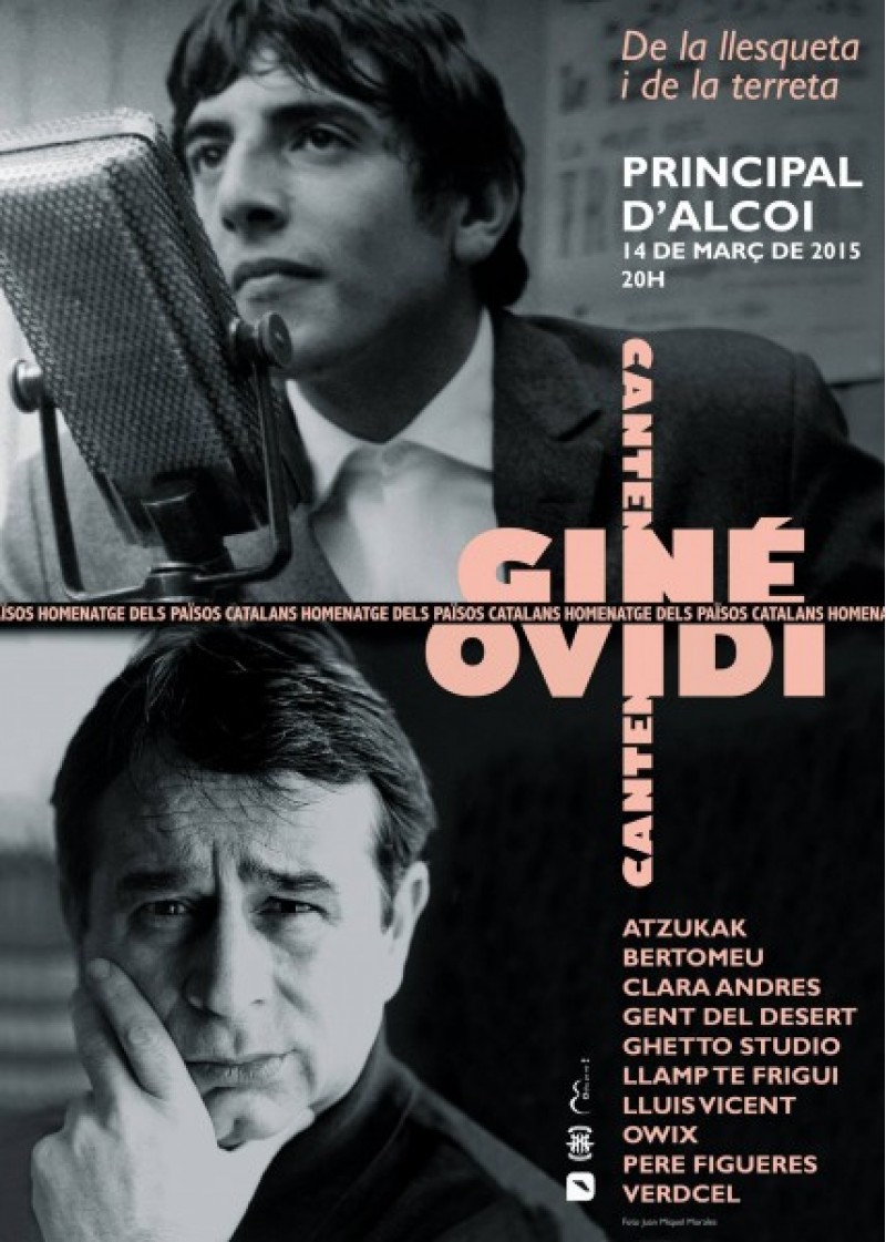 Cartell de l'homenatge a Giné i l'Ovidi al Teatre Principal.