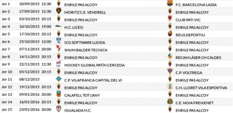Calendari de l'OK Lliga per a l'Enriles PAS Alcoi./ AM