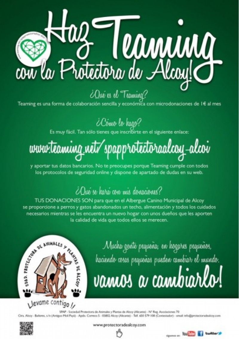 Cartell de la iniciativa 'Teaming' que ha posat en marxa la Protectora d'Alcoi./ AM