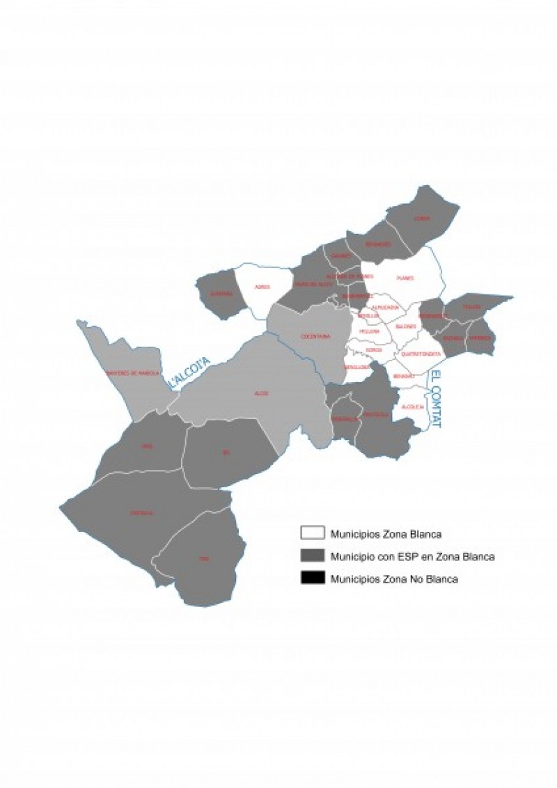 Mapa de Banda Ampla a les comarques de l'Alcoià i el Comtat, via conselleria d'Hisenda