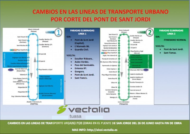 Canvis en les línies 1 i 2 d'autobús pel tall en el pont de Sant Jordi