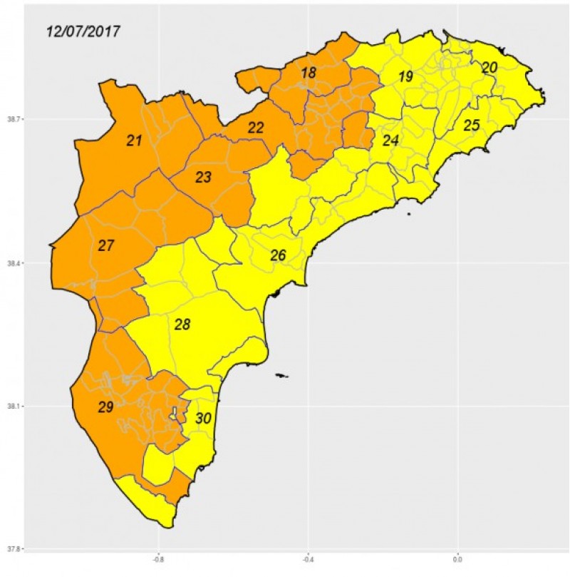 Les nostres comarques, en les zones 18, 22 i 23, en nivell taronja