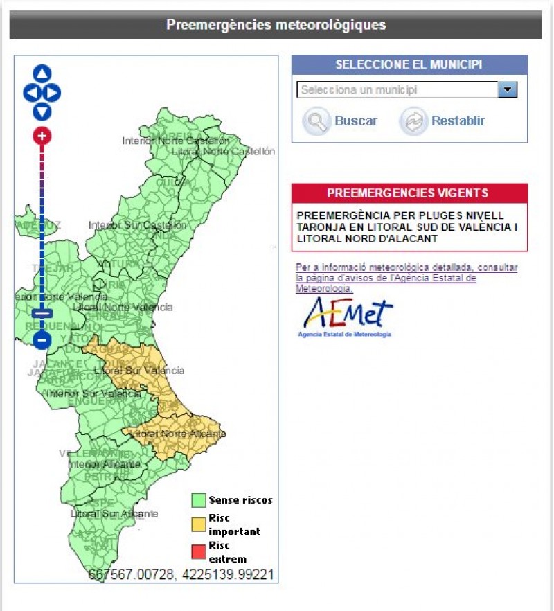 Mapa informatiu de pluges fortes a la Comunitat