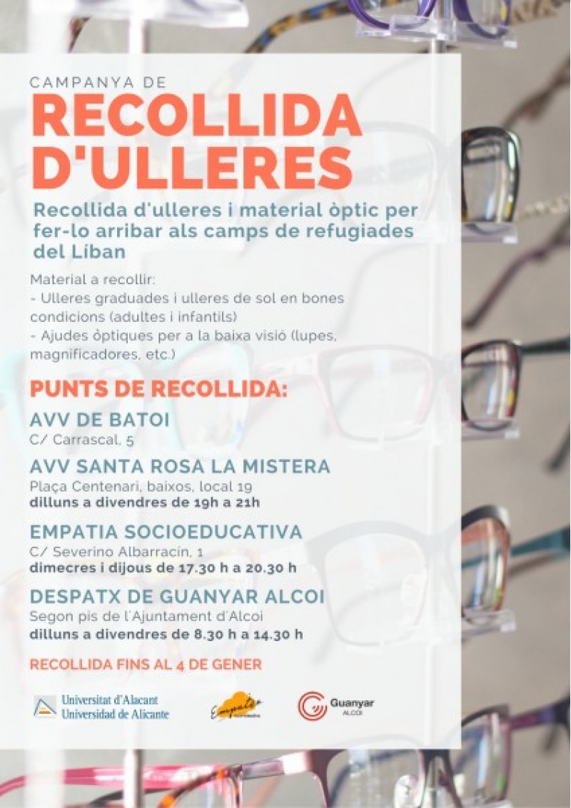 Tercera campanya solidària a Alcoi de recollida de material òptic per als camps de refugiats del Líban / Guanyar Alcoi