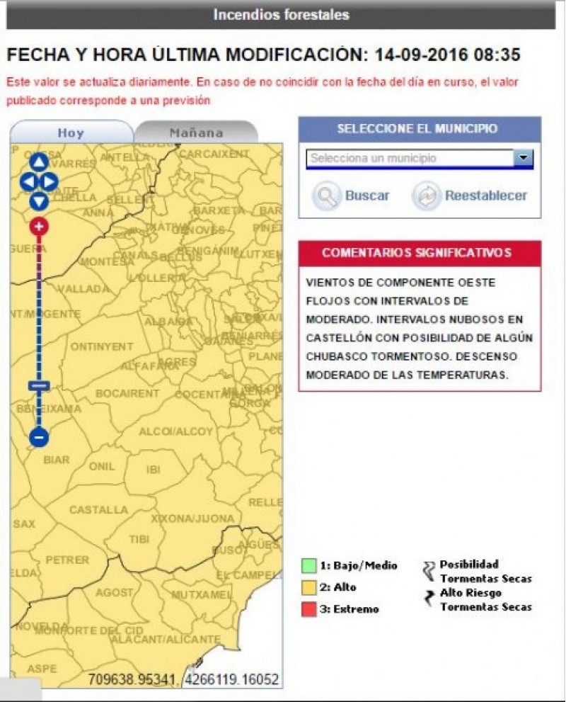 Mapa de les nostres comarques amb risc d'incendi alt / GVA 112