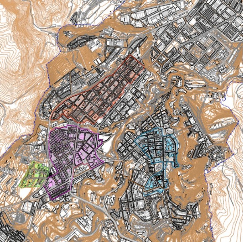 Àmbit d'actuació del Pla ARRU a Alcoi: els barris del centre, Santa Rosa i Eixample