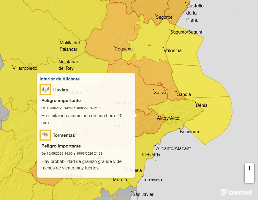 Mpaa de la previsió i alerta taronja. Font: AEMET
