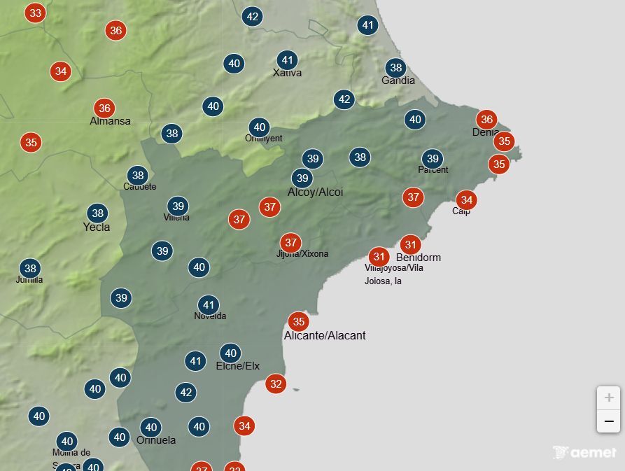 Temperatures a les 14 hores del dimecres