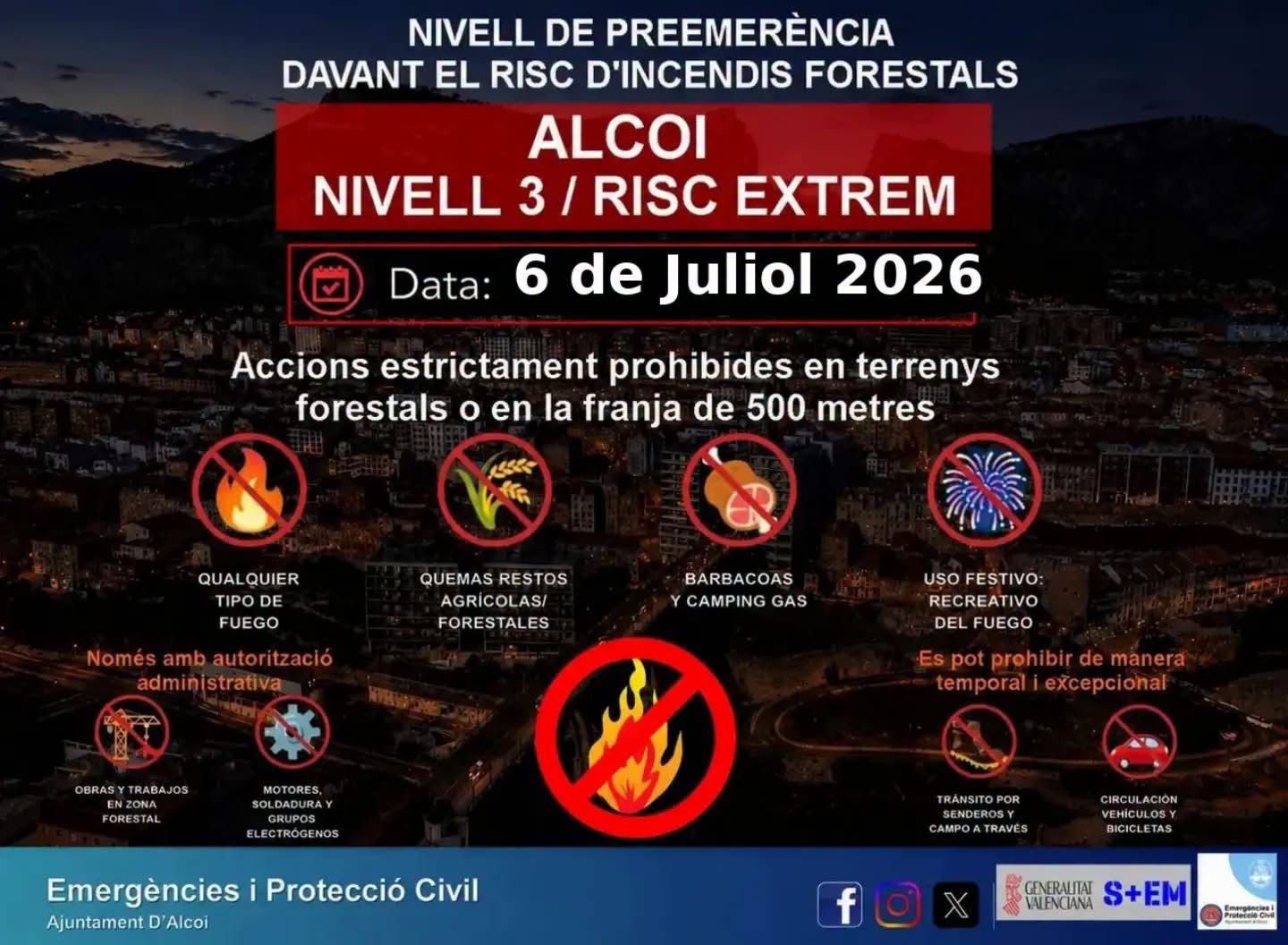 Avís de risc d'incendis a Alcoi