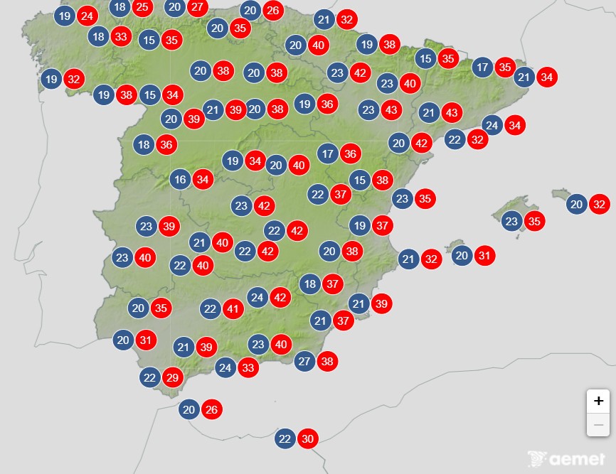 Altes temperatures a  la península en juny (AEMET)