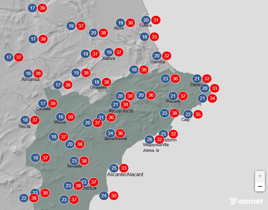 Altes temperatures de dilluns a dimarts en juny (AEMET)