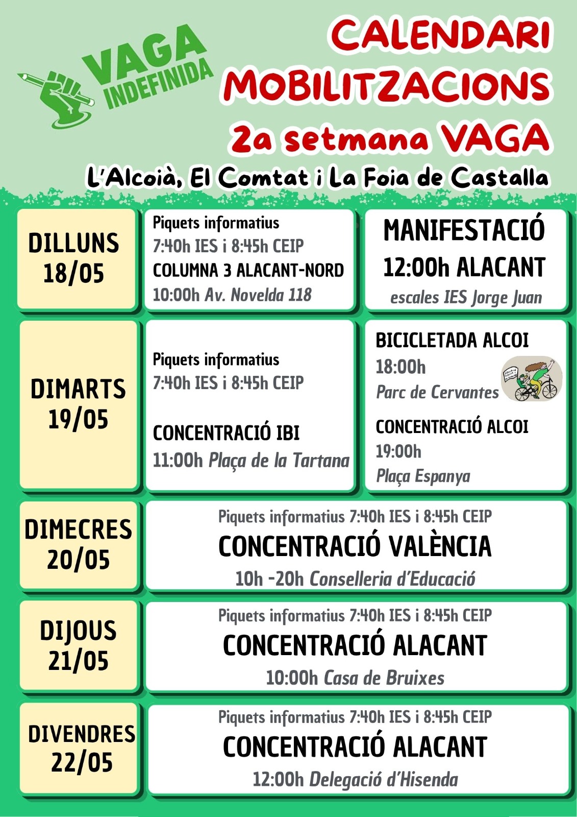 Accions previstes durant la segona setmana de vaga educativa