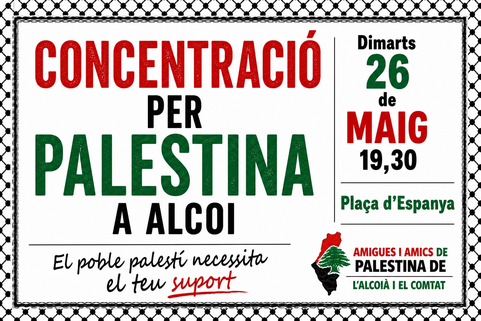 Cartell concentració per Palestina a Alcoi