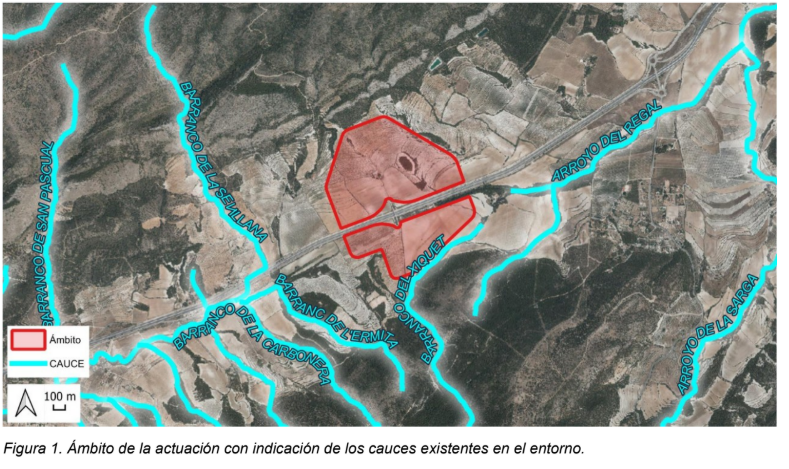 Polígon ubicat al mapa i senyalització dels barrancs / Font: Informe CHX. Maig del 2026