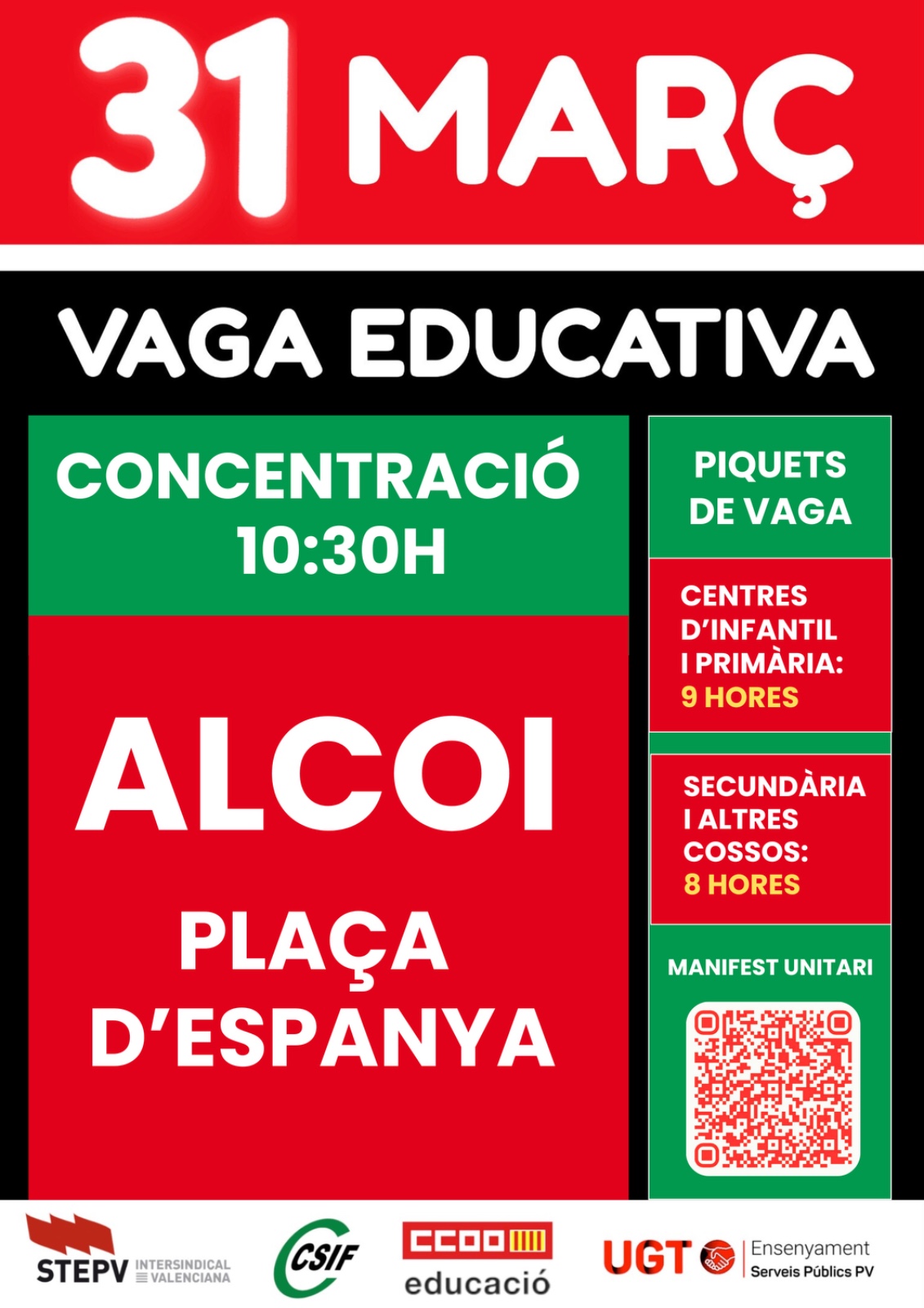 Cartell de la jornada de vaga el 31 de març
