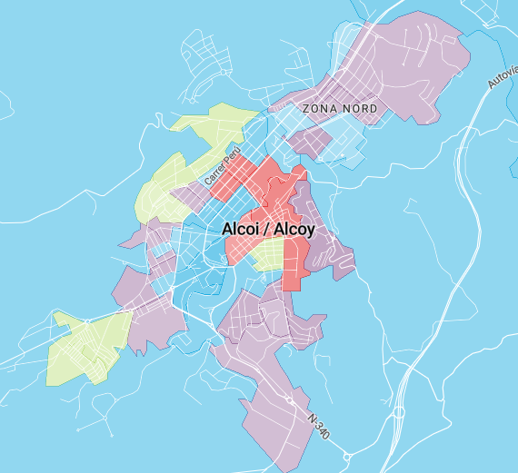 Mapa amb els segons partits més votats per barri / Mapa: eldiario Font: Ministeri d'Interior
