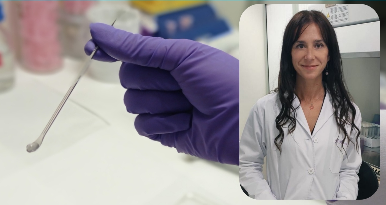 La investigadora Patricia Rico i una mostra del seu hidrogel.