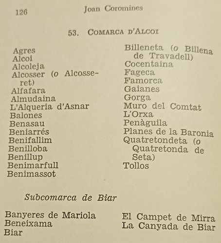 Imatge del llibre de Joan Coromines. La Comarca d'Alcoi.