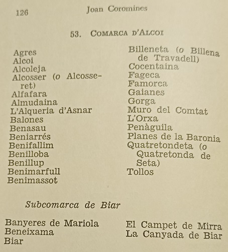Imatge del llibre de Joan Coromines. La Comarca d'Alcoi. 